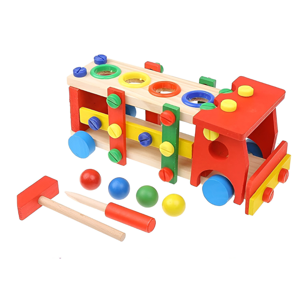 Wooden Bus Hammer & Ball Toy
