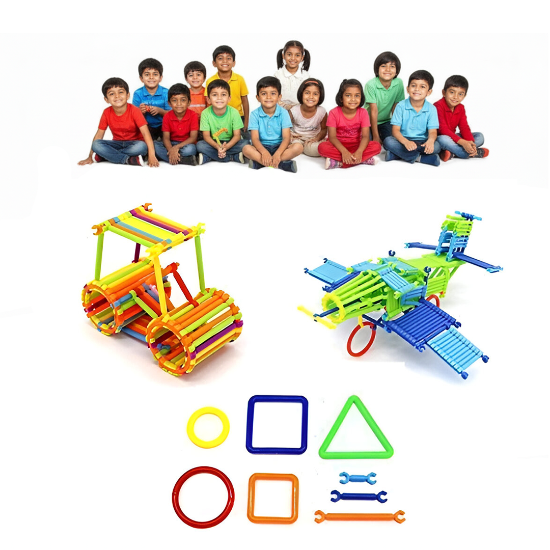 Toy edu blocks geo shape & stick fix pro | for Ages 3+ Year Old Boys Girls-Multicolor