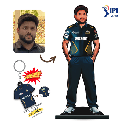 Custom IPL Team Miniature with Your Face + Free Keychain: Gujarat Titans