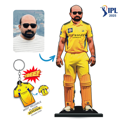Custom IPL Team Miniature with Your Face + Free Keychain: Chennai Super Kings