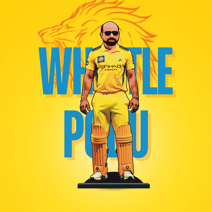 Custom IPL Team Miniature with Your Face + Free Keychain: Chennai Super Kings