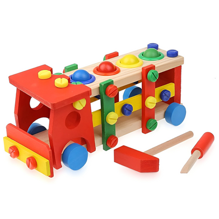 Wooden Bus Hammer & Ball Toy