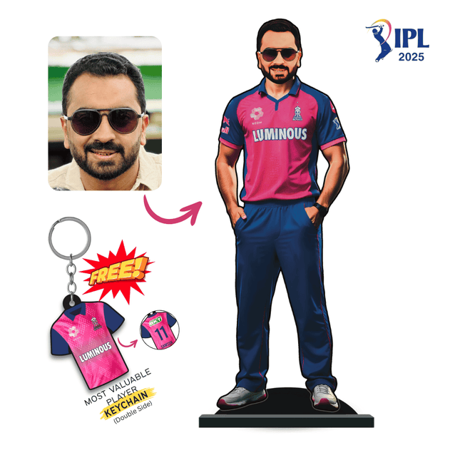 Custom IPL Team Miniature with Your Face + Free Keychain: Rajasthan Royals