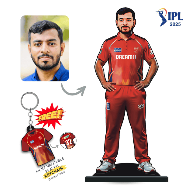 Custom IPL Team Miniature with Your Face + Free Keychain: Punjab Kings