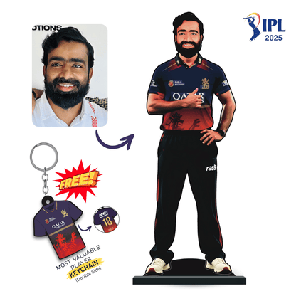 Custom IPL Team Miniature with Your Face + Free Keychain: Royal Challengers Bengaluru