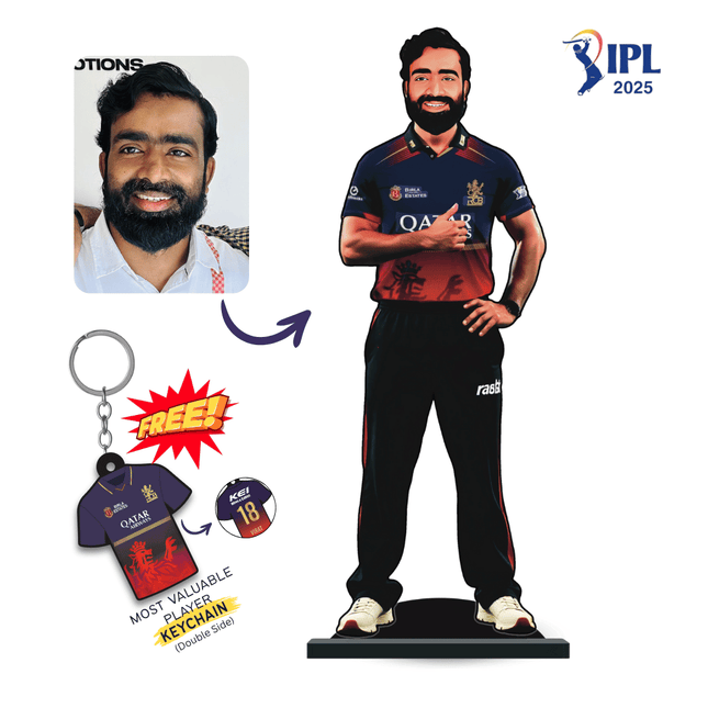 Custom IPL Team Miniature with Your Face + Free Keychain: Royal Challengers Bengaluru