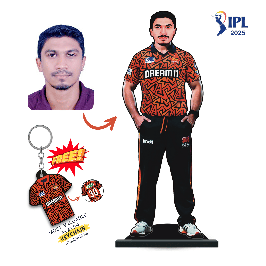 Custom IPL Team Miniature with Your Face + Free Keychain: Sunrisers Hyderabad