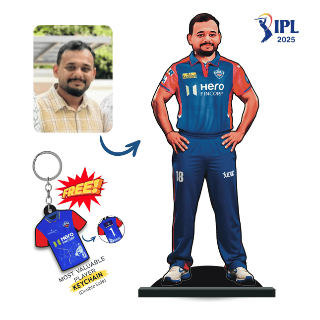 Custom IPL Team Miniature with Your Face + Free Keychain: Delhi Capitals
