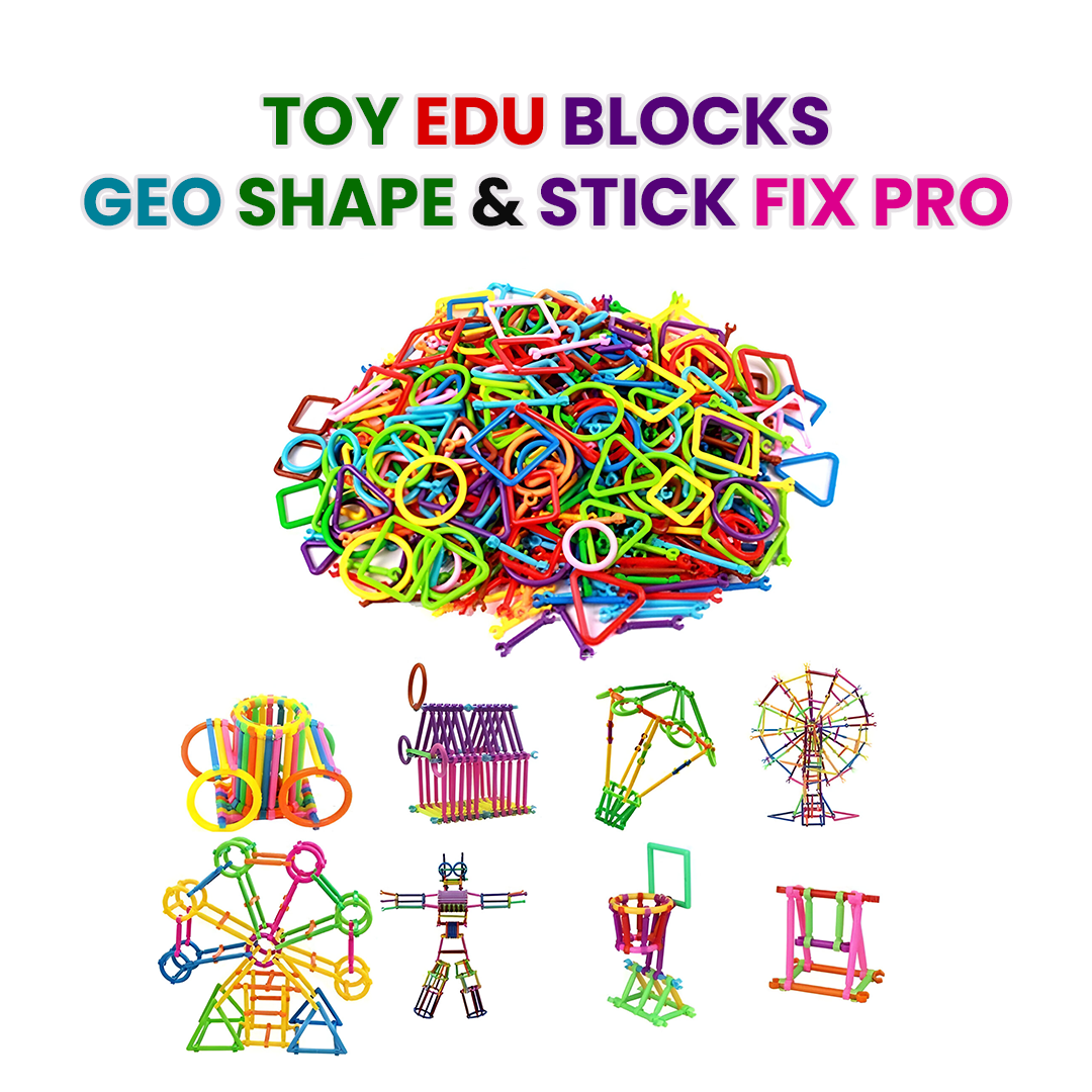 Toy edu blocks geo shape & stick fix pro | for Ages 3+ Year Old Boys Girls-Multicolor