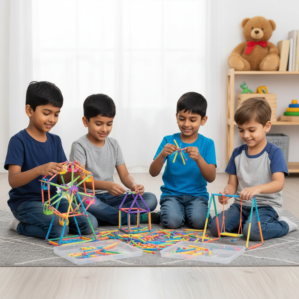 Toy edu blocks geo shape & stick fix pro | for Ages 3+ Year Old Boys Girls-Multicolor