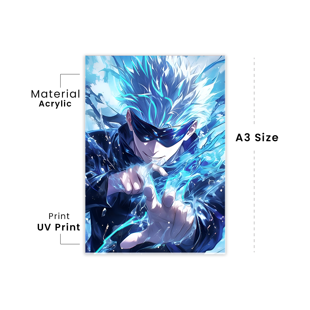 Gojo Satoru – Limitless Blue Energy - Premium Acrylic Anime Wall Frame