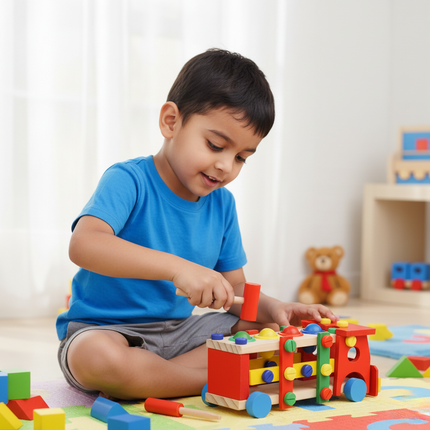 Wooden Bus Hammer & Ball Toy