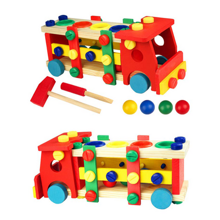 Wooden Bus Hammer & Ball Toy