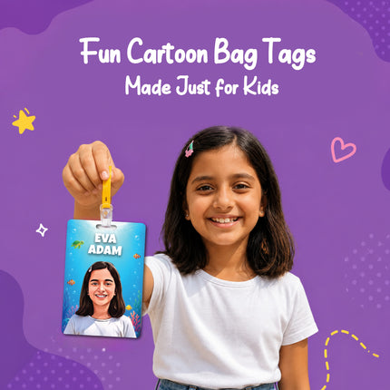 Personalised Bag Tags With Child Cartoon Photo & Name - Pack of 2