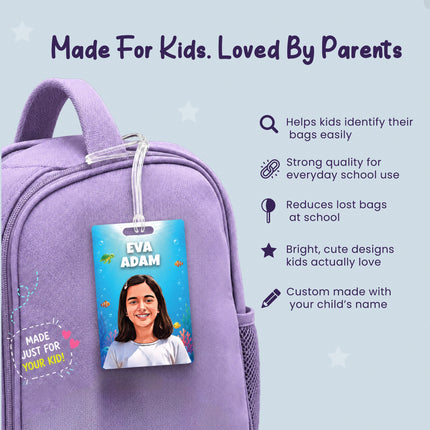 Personalised Bag Tags With Child Cartoon Photo & Name - Pack of 2