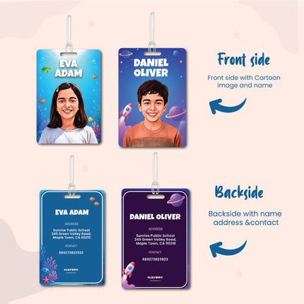 Personalised Bag Tags With Child Cartoon Photo & Name - Pack of 2
