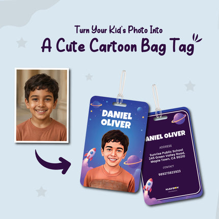 Personalised Bag Tags With Child Cartoon Photo & Name - Pack of 2